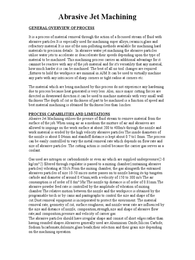 Abrasive Jet Machining PDF Machining Abrasive