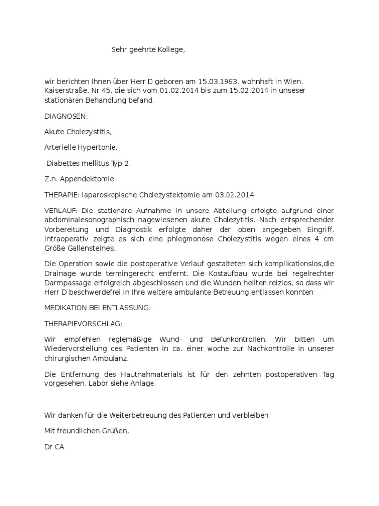 Arztbrief Cholezystitis