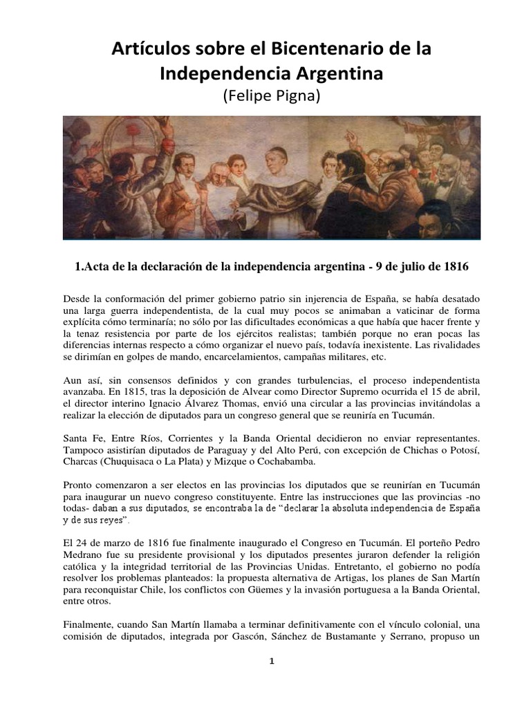 Artículos Sobre La Declaracion de La Independencia Argentina | PDF ...