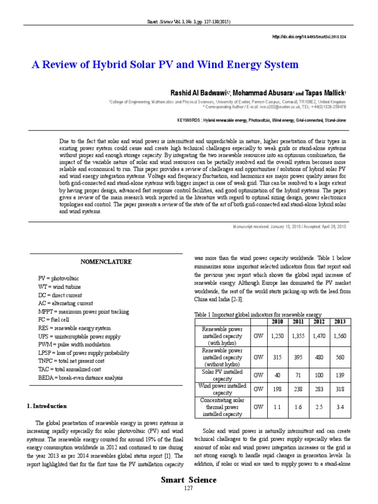 A Review of Hybrid Solar PV and Wind Energy System | PDF ...