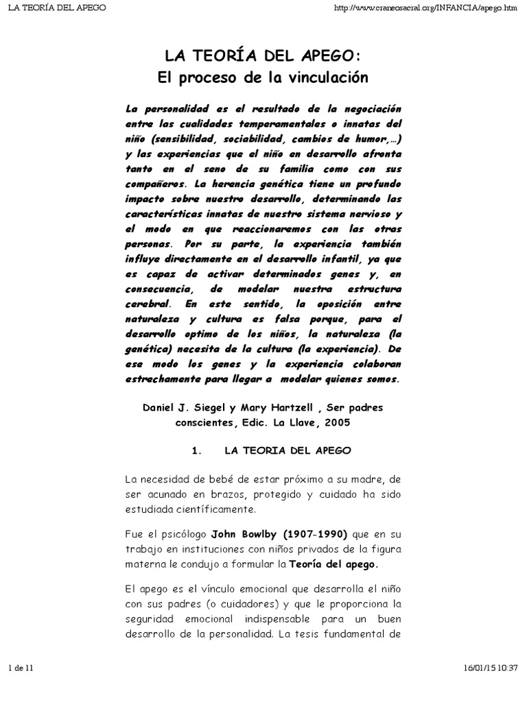 Teoría del Apego y su Impacto Emocional | PDF | Teoría de apego | Cerebro