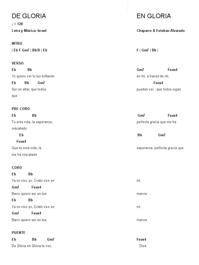 De Gloria en Gloria Acordes Originales Entretenimiento (general