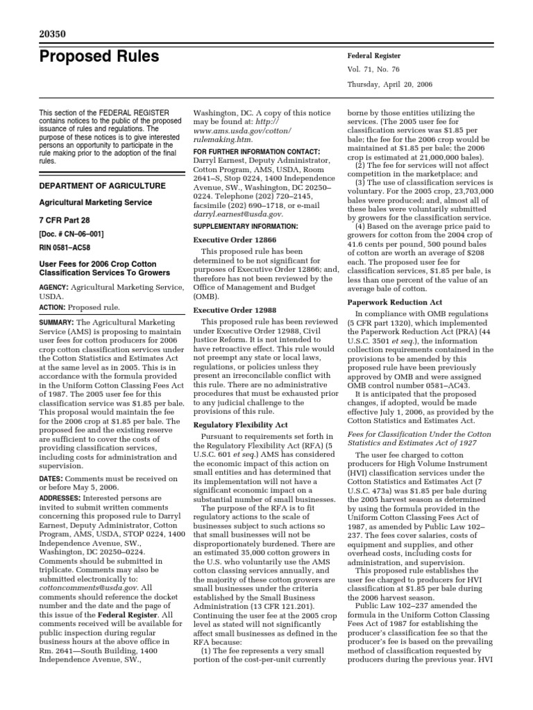 Proposed Rule: Cotton Classing, Testing, and Standards: Classification ...