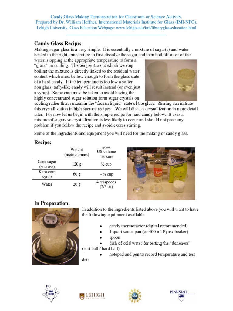 Candy Glass Recipe PDF Glasses Sucrose