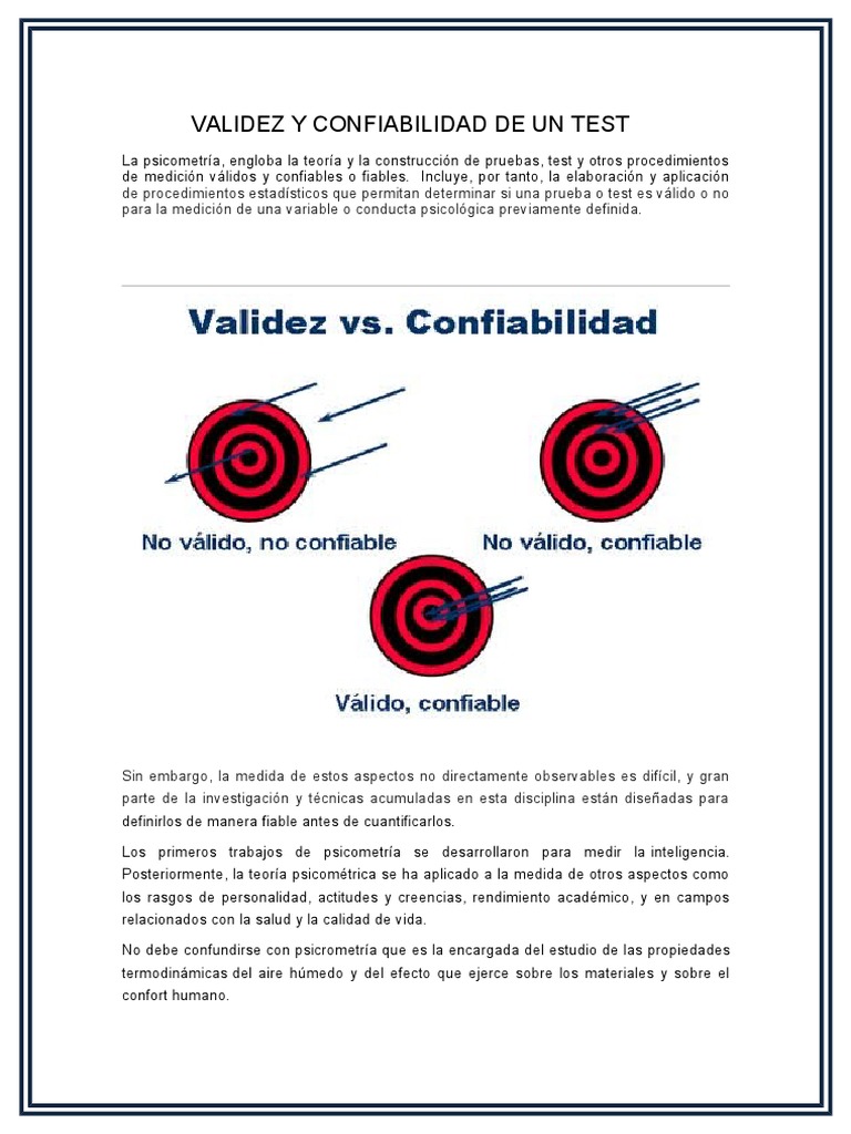 Validez y Confiabilidad en Psicometría | PDF | Validez (Estadísticas ...