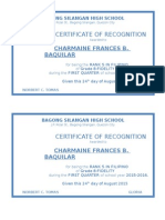 Bagong Silangan HS Certificate Recognition Rank 5 Filipino 2015