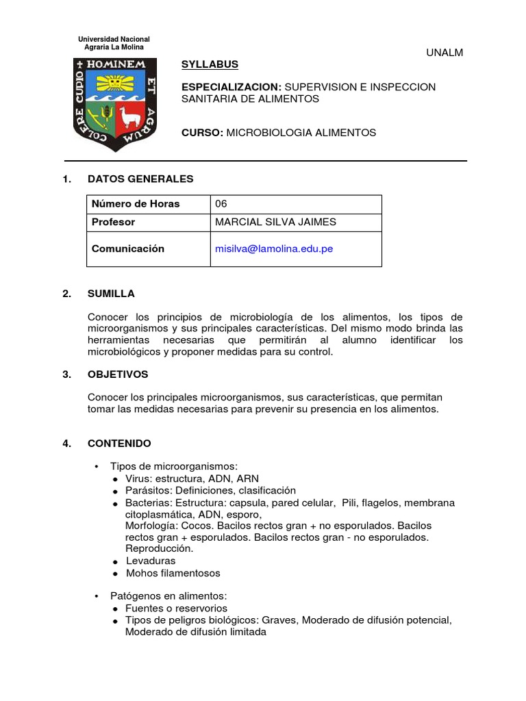 Microbiología de Alimentos: Curso UNALM | PDF | Microorganismo | Virus