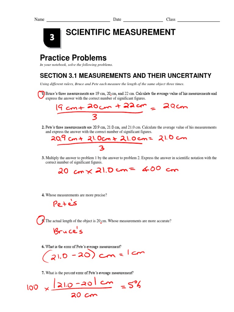 Chapter 3 Practice Problems Key | Significant Figures | Measurement