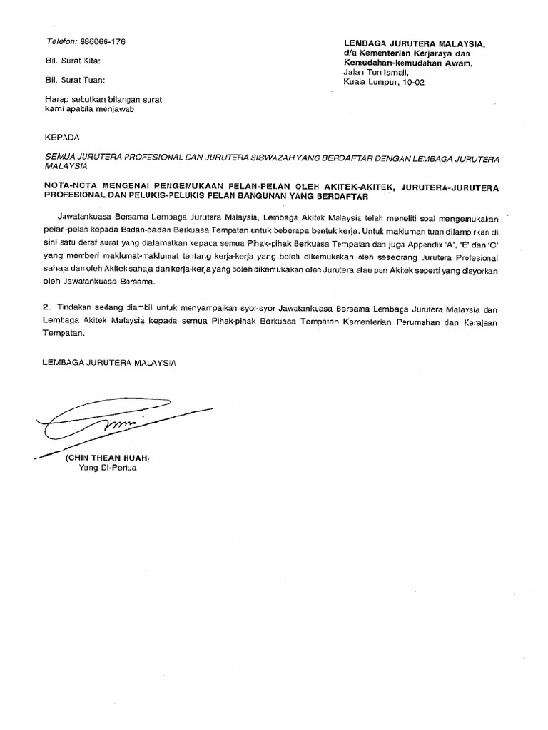 Nota Pengemukaan Pelan Oleh Arkitek Jurutera Dan Pelukis Pelan Bangunan Yang Berdaftar Pdf