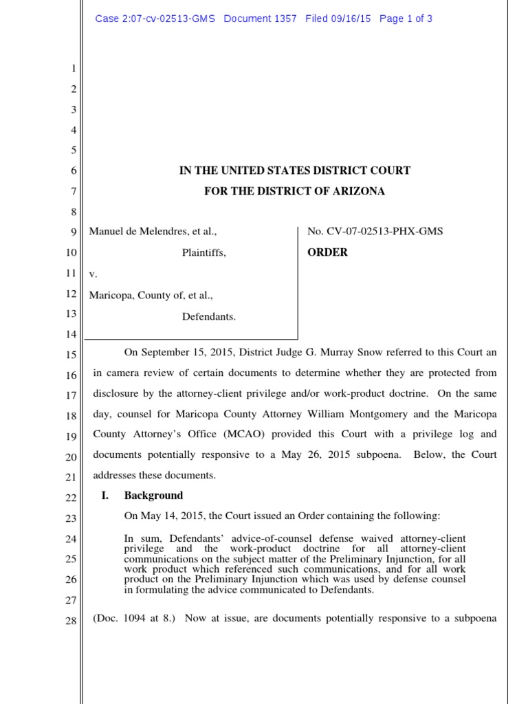 Melendres 1357 MJ 916 Order Re Bill Montgomery Docs PDF