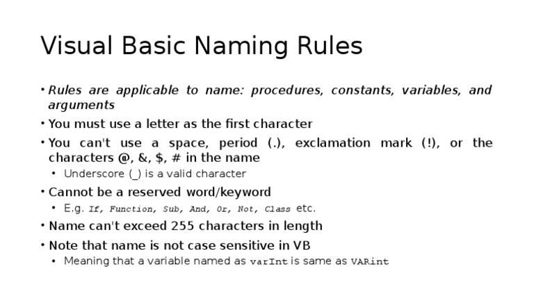 Visual Basic Naming Rules | PDF