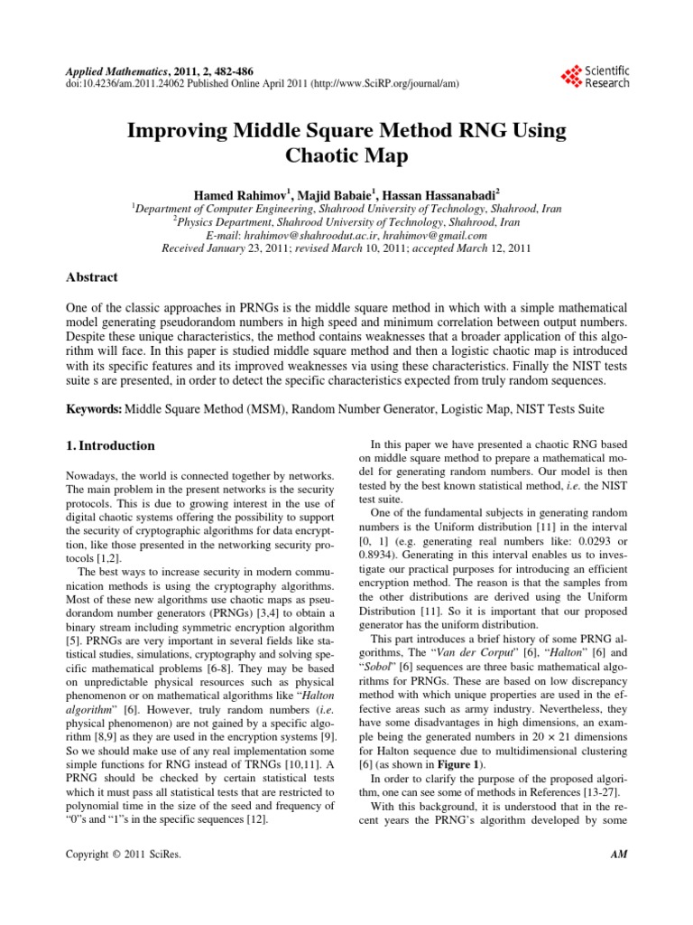 Improving Middle Square Method RNG Using. 2011 | PDF | Chaos Theory ...