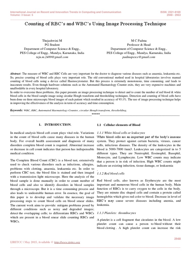 WBC and RBC Counting via Image Processing | PDF | White Blood Cell ...