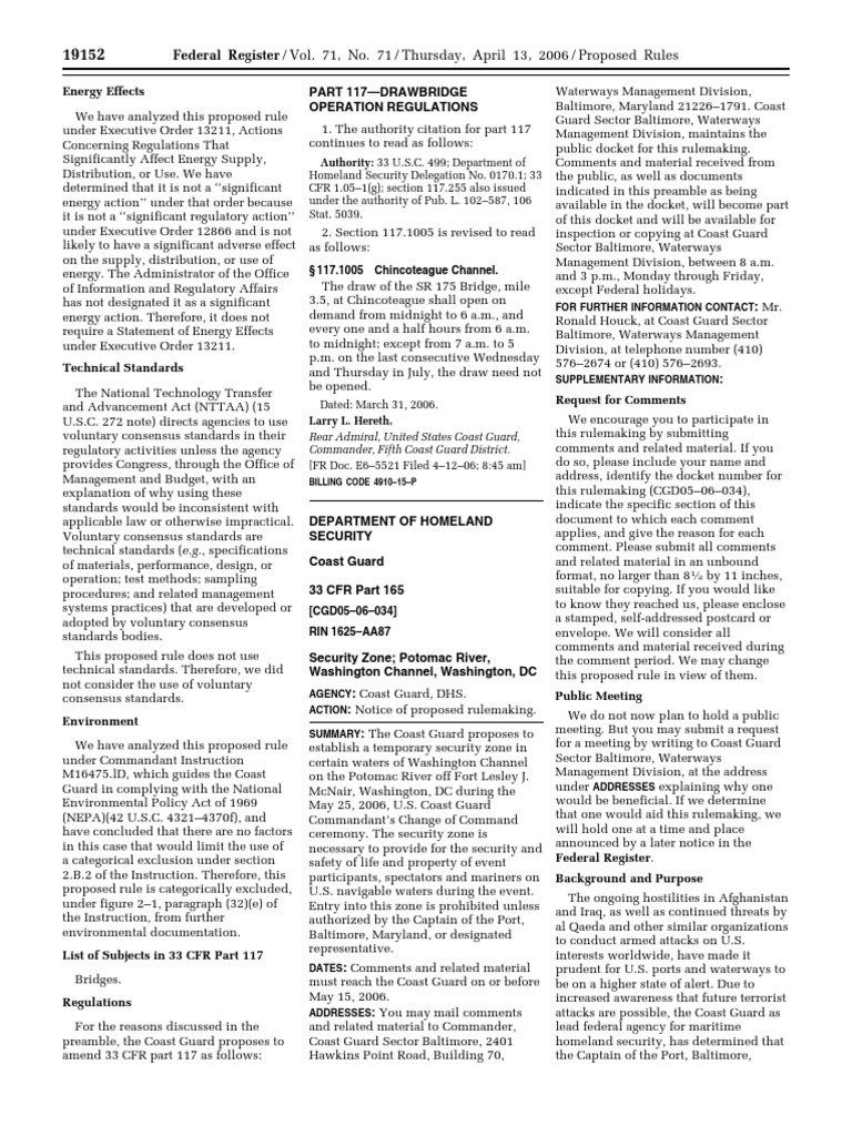 Proposed Rule: Drawbridge Operations: Potomac River, Washington Channel ...