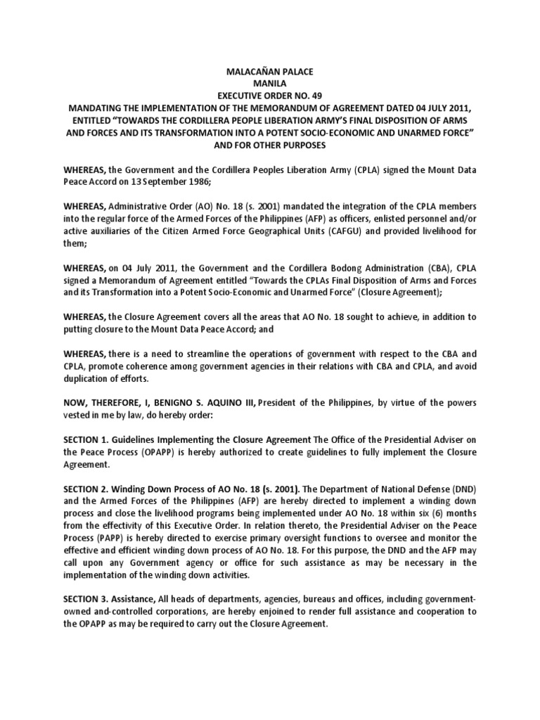Executive Order No. 49 Official Documents Public Sphere