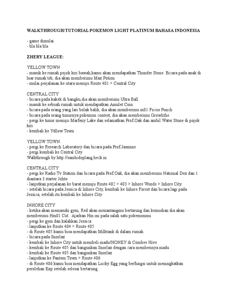 Walkthrough Pokemon Light Platinum PDF