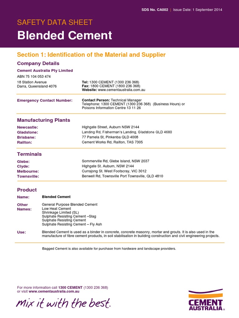 Low Heat Bagged Cement Safety Data Sheet PDF Dangerous Goods
