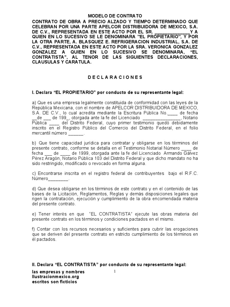 Modelo De Contrato Contrato De Obra A Derecho Laboral Propiedad