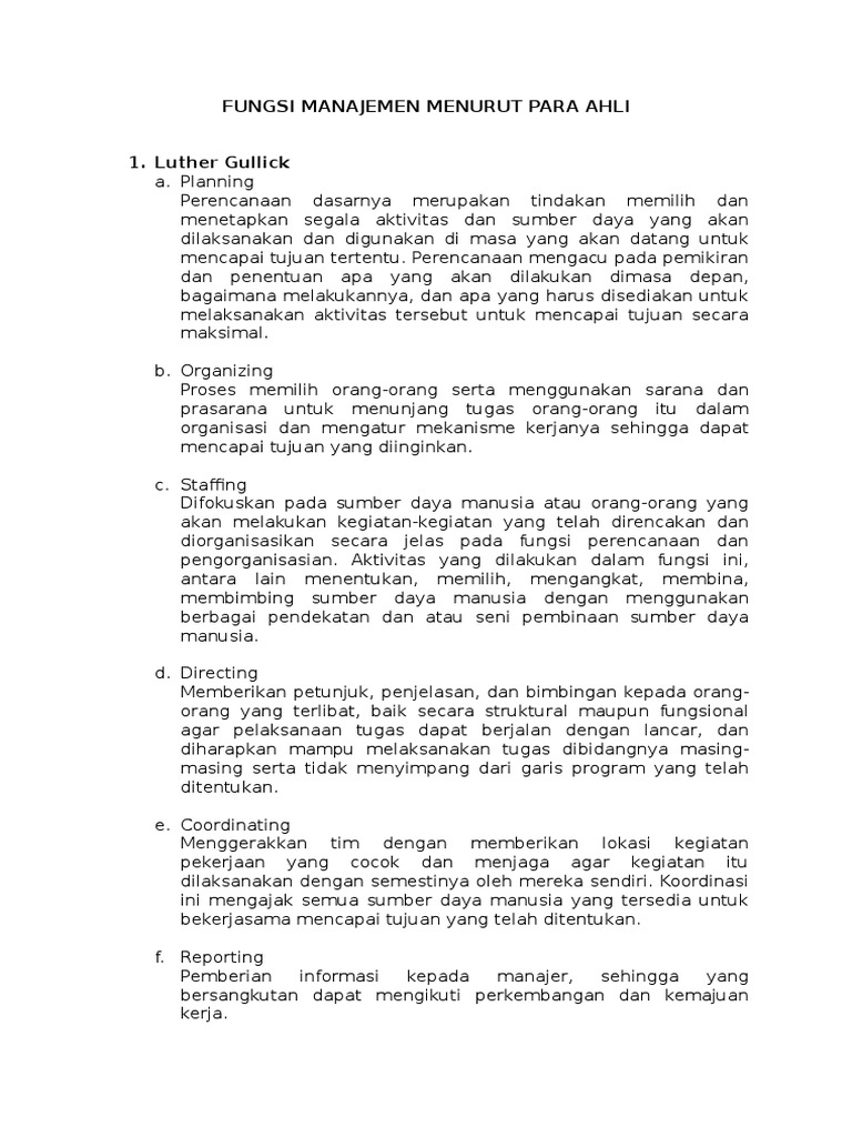 Fungsi Manajemen Menurut para Ahli PDF