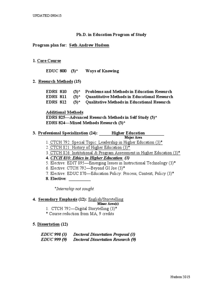 PhD Program Plan in Higher Education | PDF | Cognition | Behavior ...