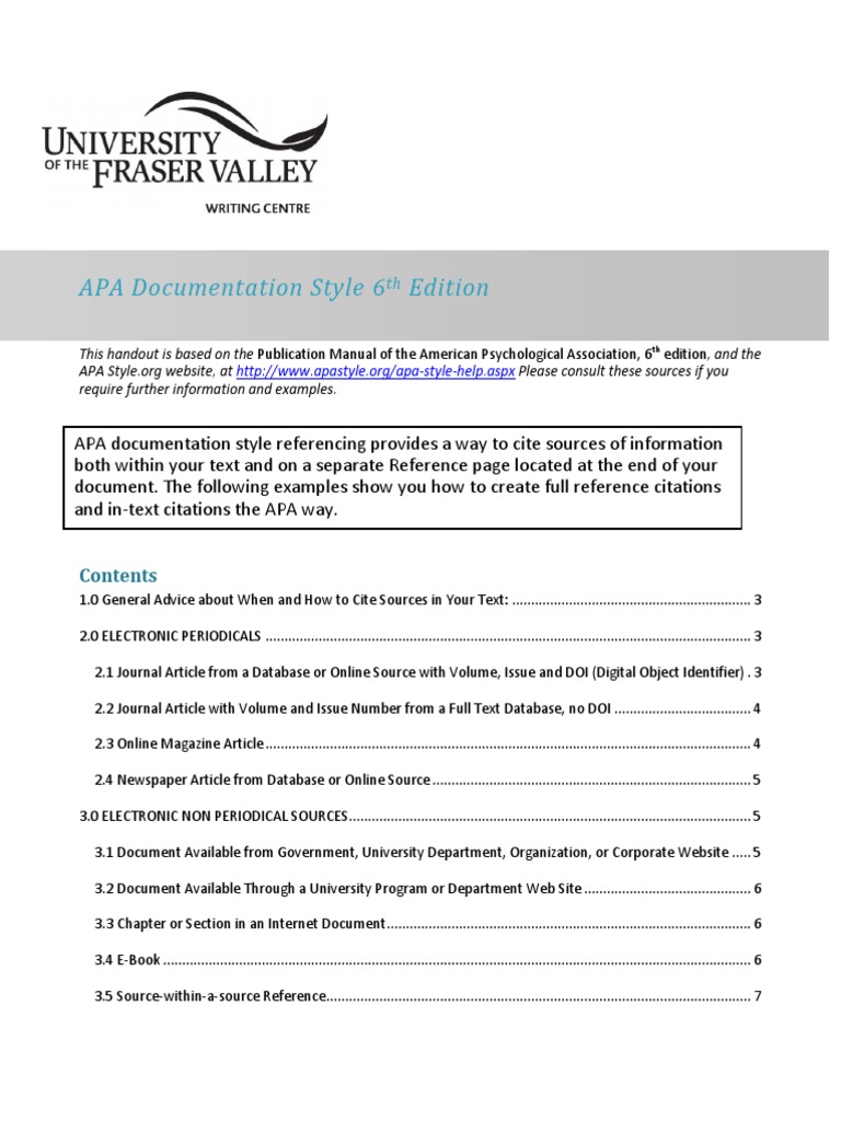 Apa Documentation Style 6th Ed Online Citation Apa Style