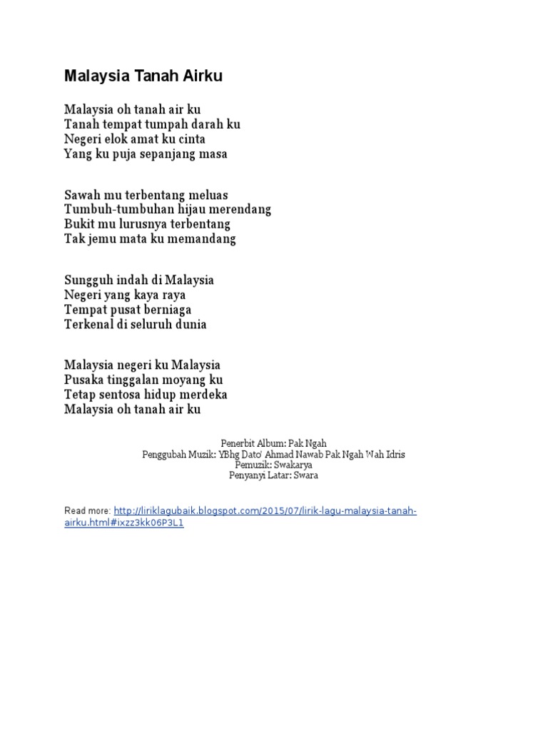 Malaysia Tanah Airku Lagu ini menggambarkan tentang keindahan alam indonesia. scribd