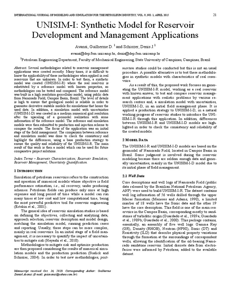 UNISIM-I: Synthetic Reservoir Model | PDF | Permeability (Earth ...