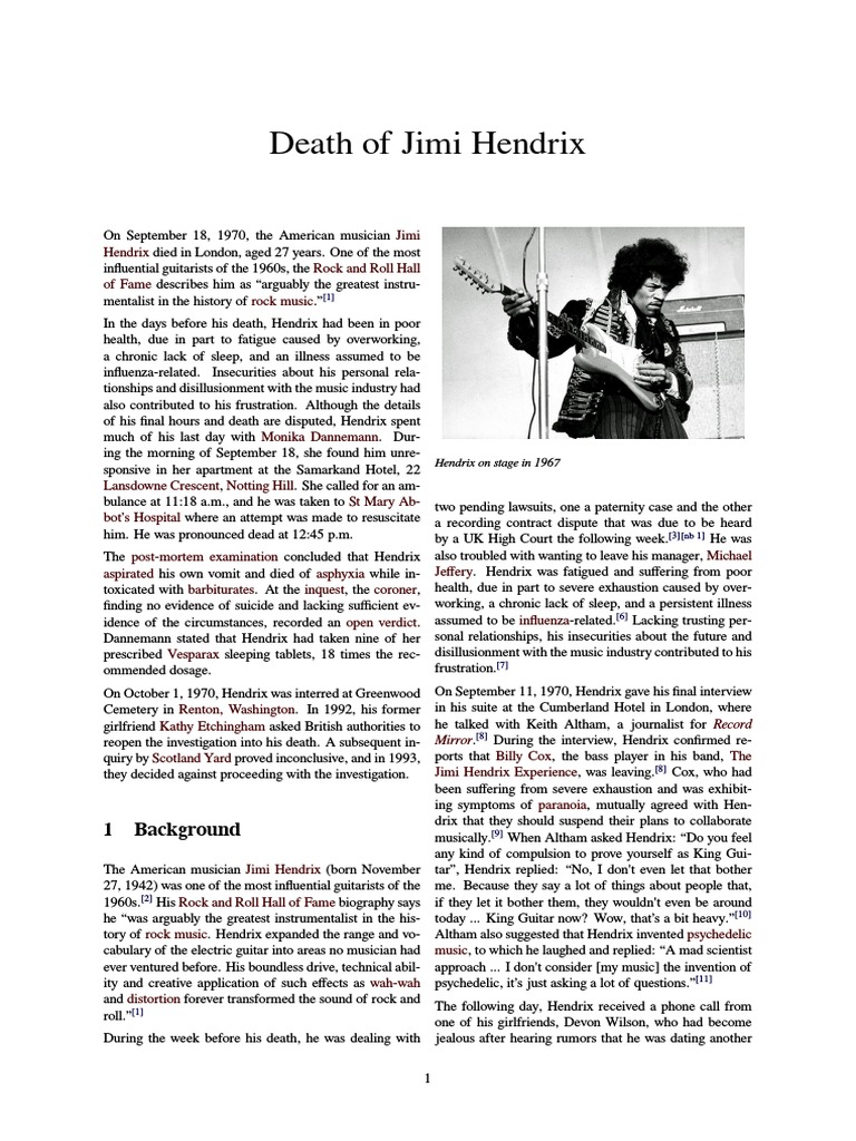 Jimi Hendrix's Death: Cause and Circumstances | PDF | Jimi Hendrix | Wellness