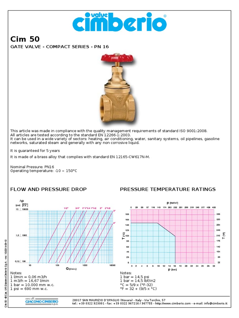 Cim 50 Gate Valve Specifications PN16 | PDF