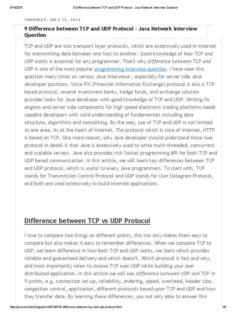 Difference Between TCP and UDP Protocol | PDF | Transmission Control ...