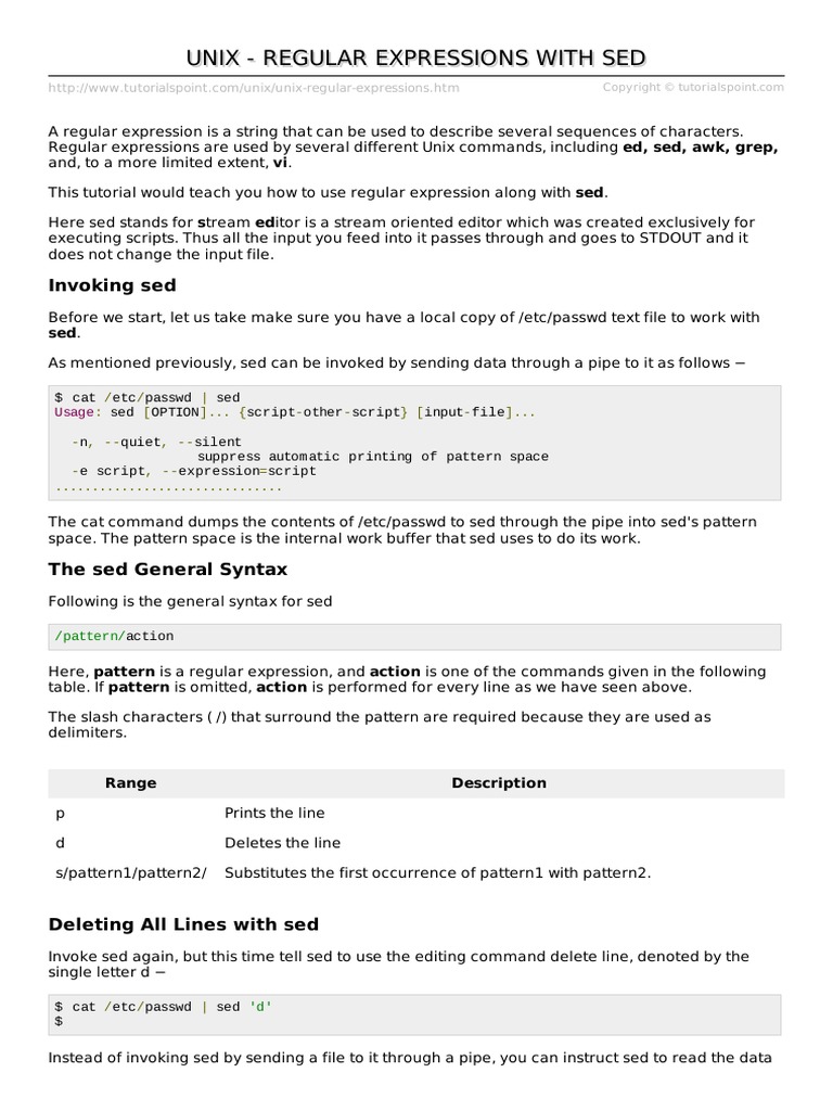 Unix - Regular Expressions With Sed | PDF