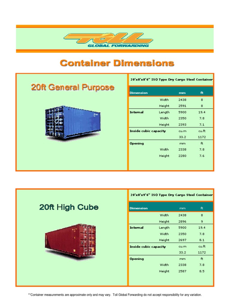 Container Dimensions Pdf Length Nature