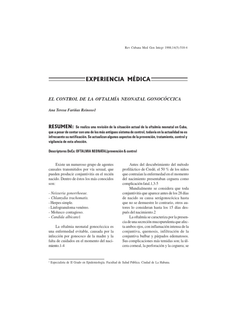 Profilaxis de Credé en Oftalmía Neonatal | PDF | Medicina CLINICA ...