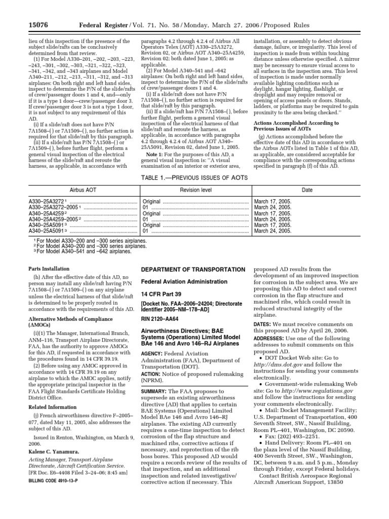 A330/A340 Slide/Raft Inspection AD | PDF | Federal Aviation ...