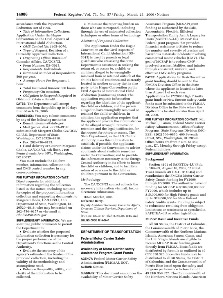 Notice Grants and Cooperative Agreements Availability, Etc. Motor