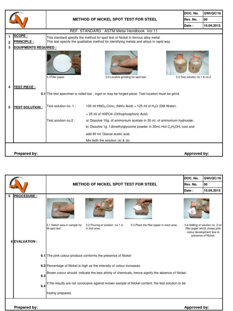 Nickel Spot Test Method for Steel | PDF | Nitric Acid | Nickel