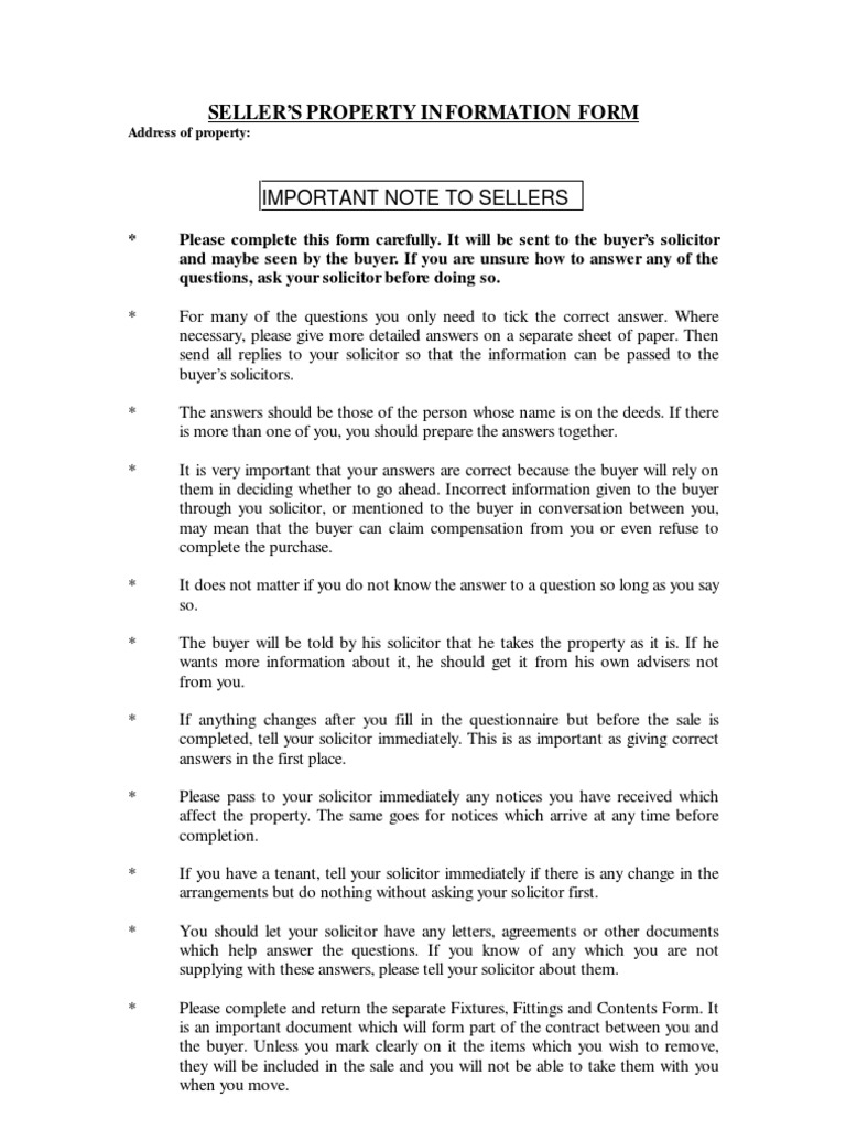 Seller's Property Information Form | PDF | Fence | Leasehold Estate