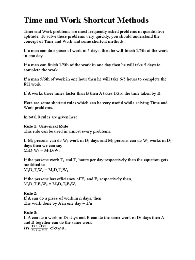 Time and Work Problem Shortcuts | PDF | Career & Growth | Language Arts ...