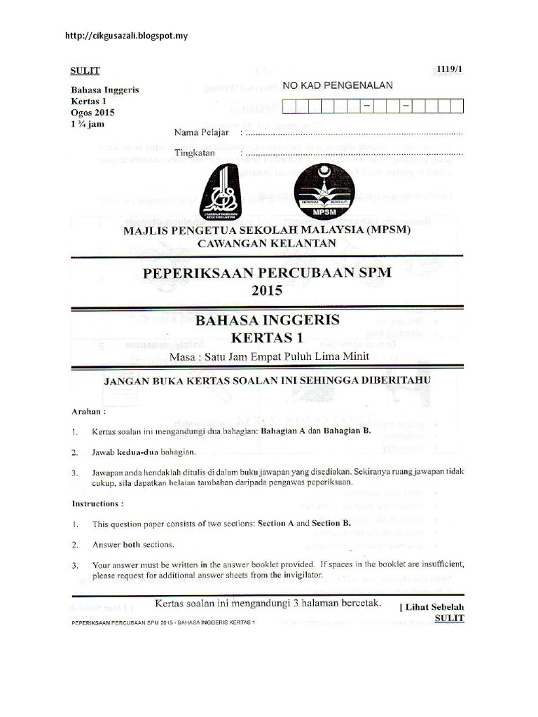 Kelantan 2019 Spm Trial Paper  carfare.me 2019-2020