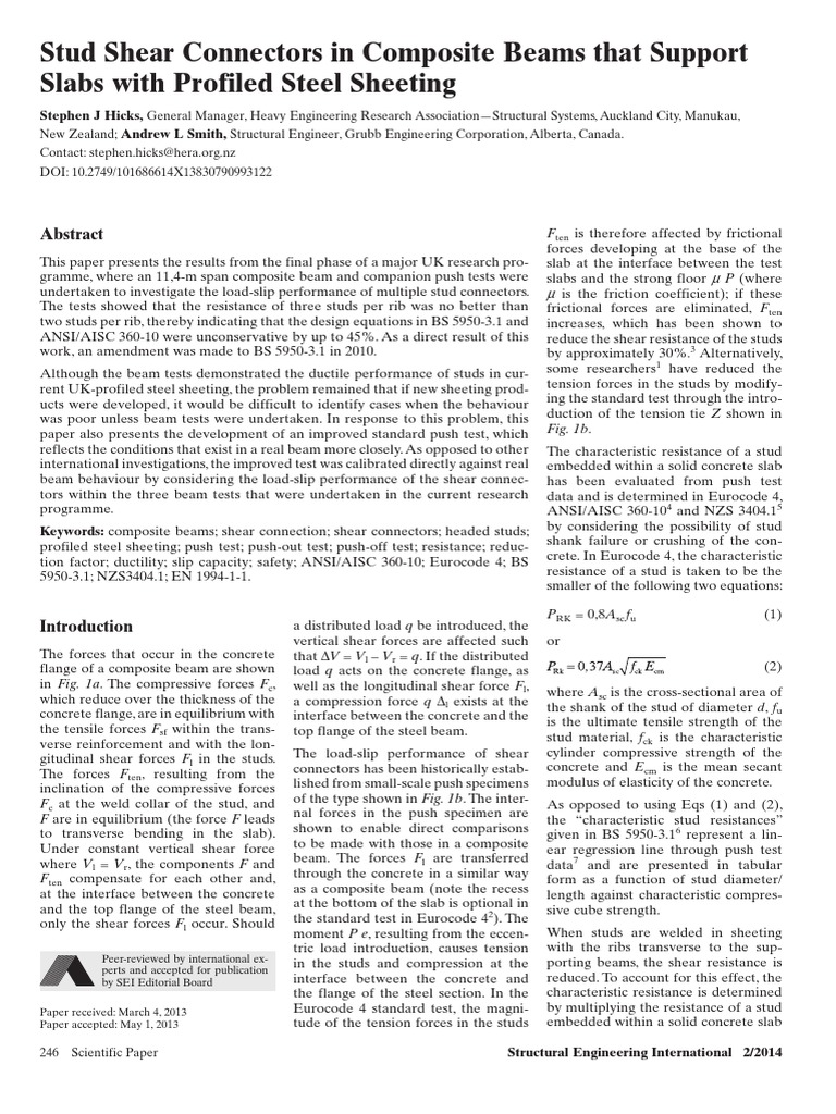 Stud Connectors in Composite Beams Analysis | PDF | Strength Of ...