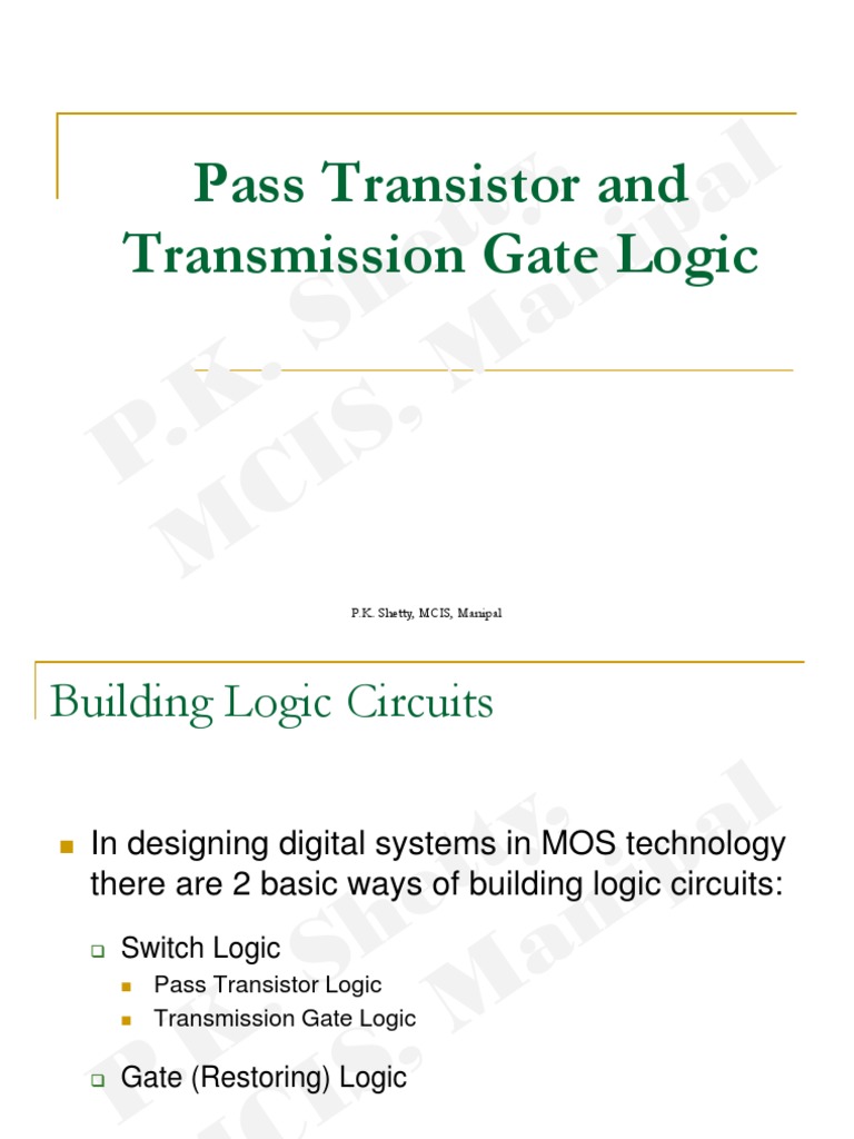 Pass Transistor and Transmission Gate Logic | PDF | Mosfet | Field ...