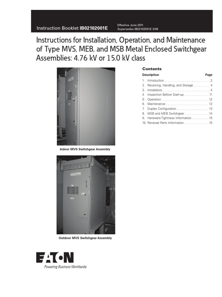 Instructions For Installation, Operation, and Maintenance of Type MVS ...
