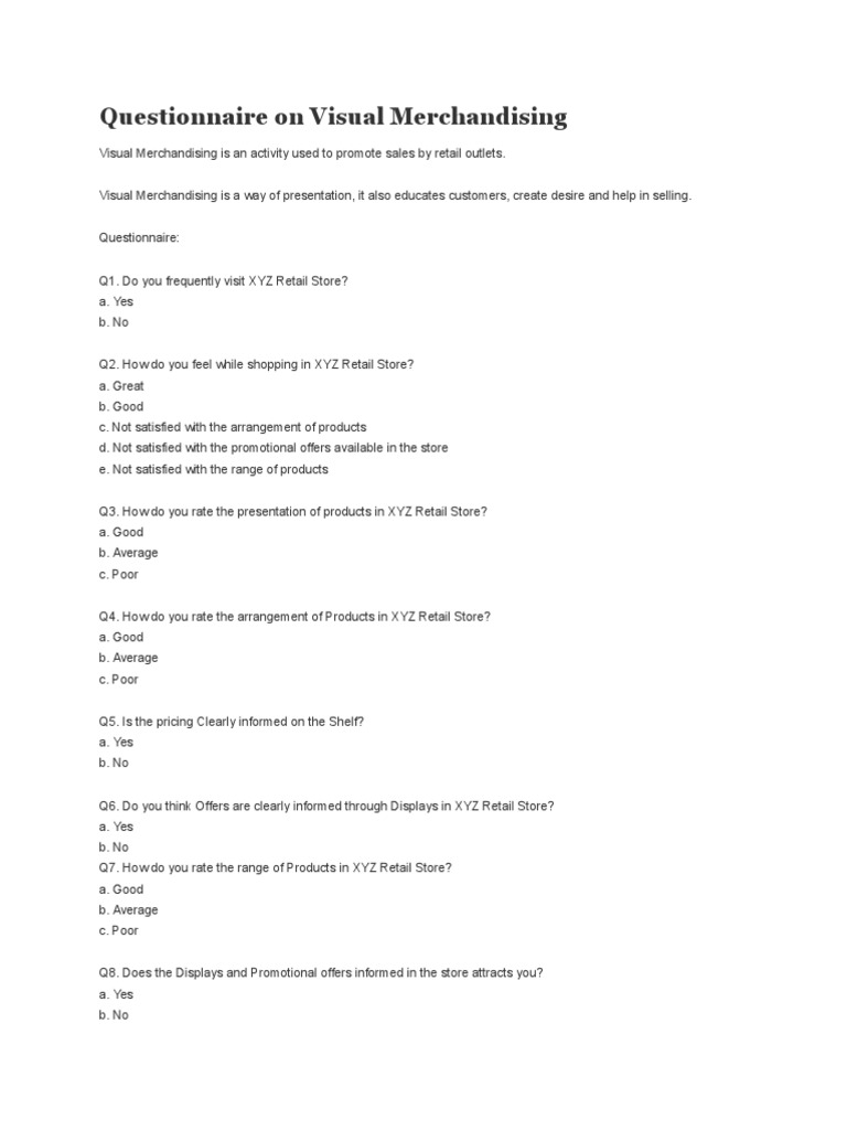Visual Merchandising Impact Questionnaire | PDF | Retail | Merchandising