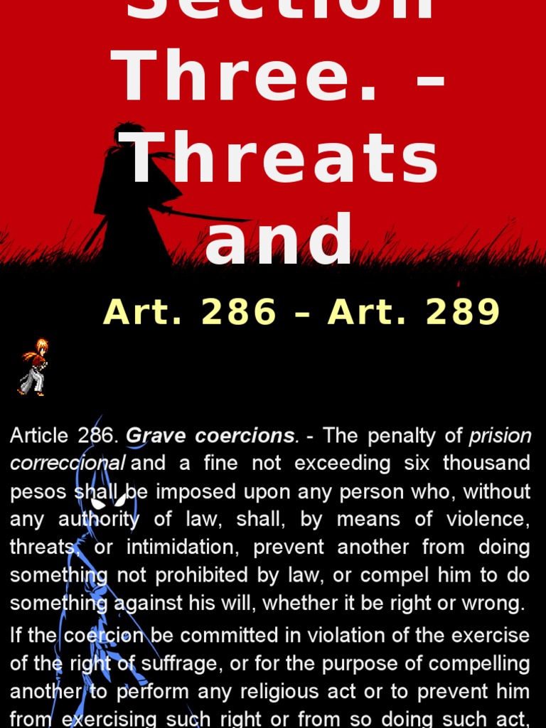 Threats and Coercion Intimidation Fine (Penalty)