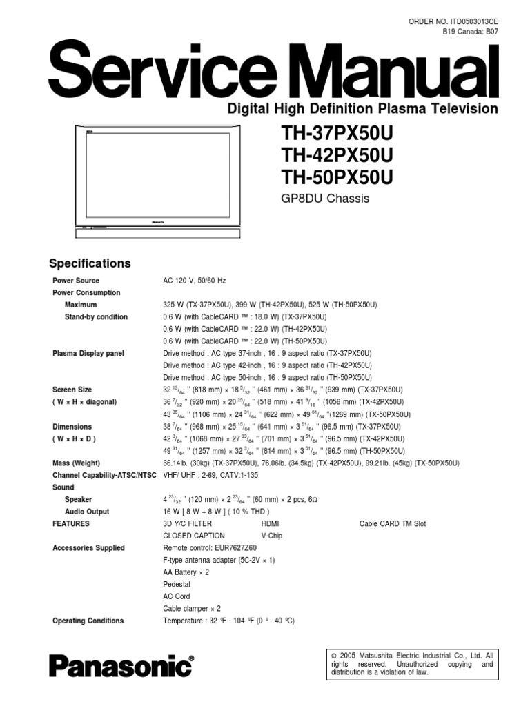 Panasonic Th 42px50u Service Manual Electrostatic Discharge Physics