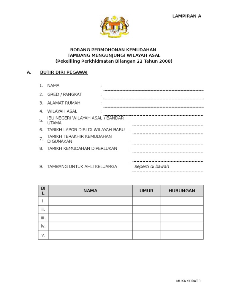 Kew Borang Permohonan Kemudahan Tambang Mengunjungi Wilayah Asal Pdf