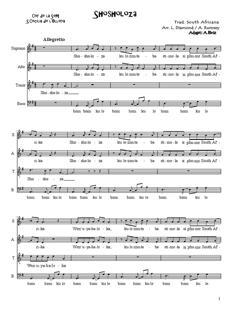 Shosholoza Coro Satb Choir