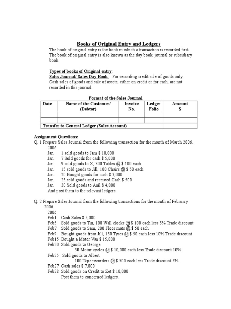 Books of Original Entry Debits And Credits Bookkeeping