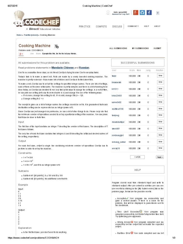 Cooking Machine - CodeChef | PDF | Compiler | Computer Programming