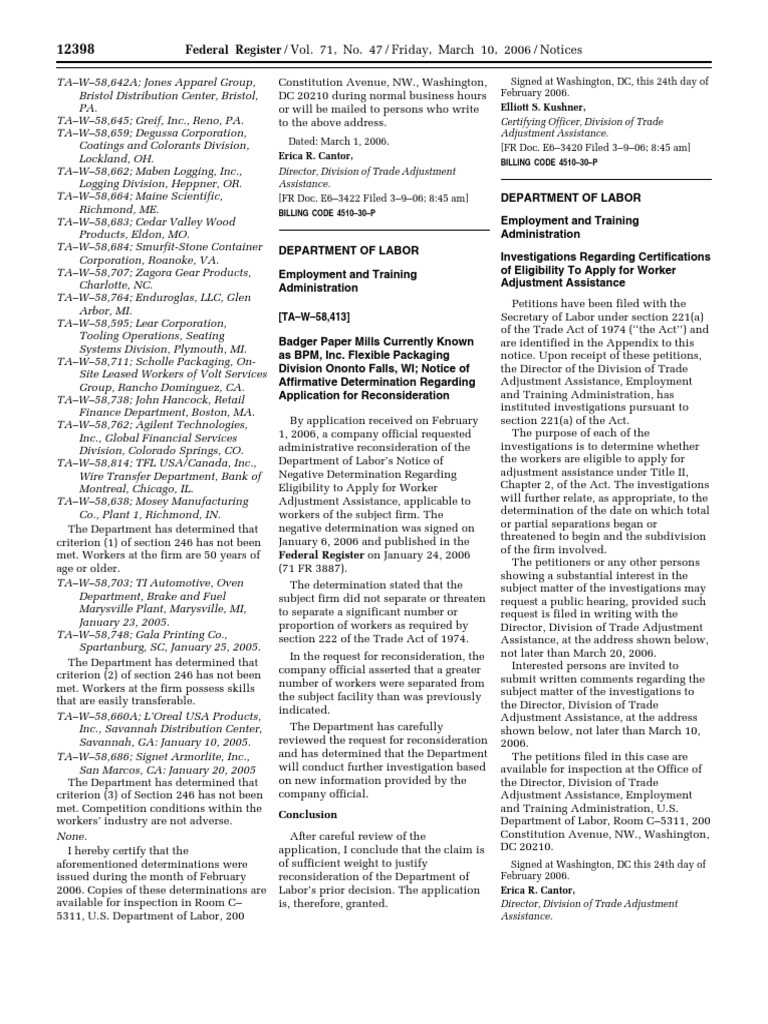 Notice Adjustment Assistance Applications, Determinations, Etc